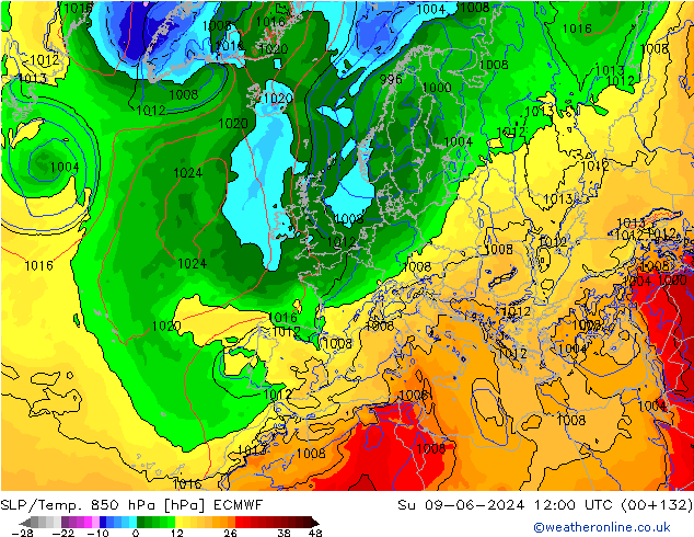 SLP/Temp. 850 hPa ECMWF Ne 09.06.2024 12 UTC