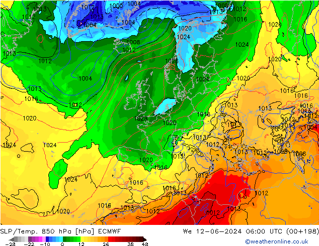 SLP/Temp. 850 hPa ECMWF mer 12.06.2024 06 UTC