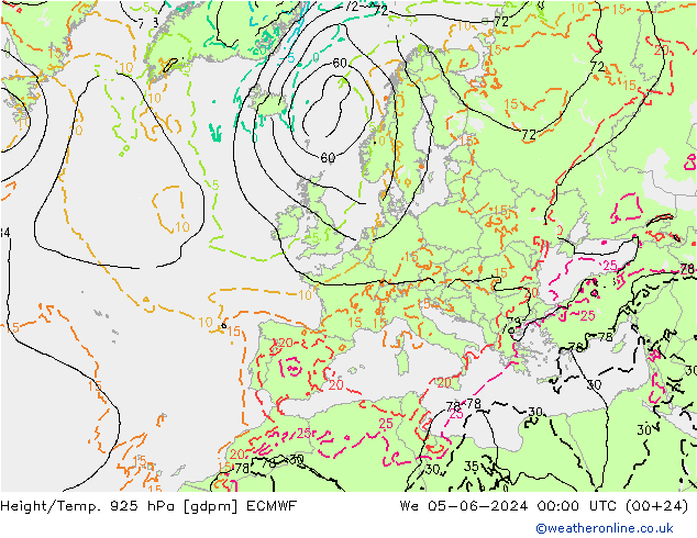 Géop./Temp. 925 hPa ECMWF mer 05.06.2024 00 UTC