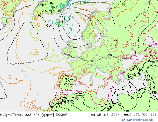 Yükseklik/Sıc. 925 hPa ECMWF Çar 05.06.2024 18 UTC