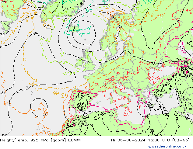 Hoogte/Temp. 925 hPa ECMWF do 06.06.2024 15 UTC