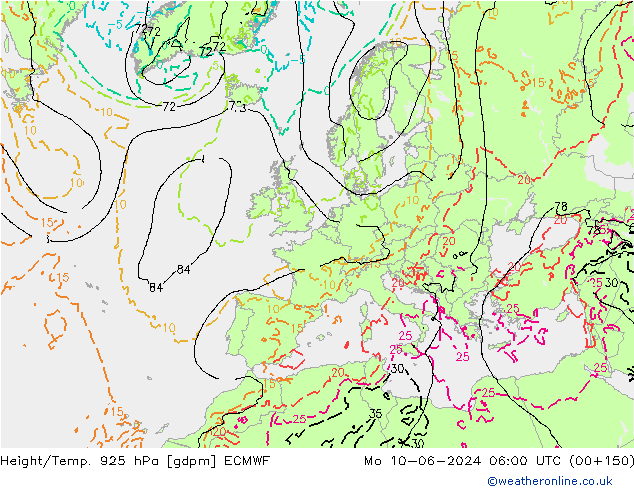 Hoogte/Temp. 925 hPa ECMWF ma 10.06.2024 06 UTC