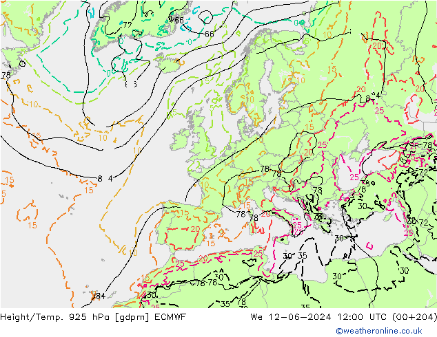 Yükseklik/Sıc. 925 hPa ECMWF Çar 12.06.2024 12 UTC