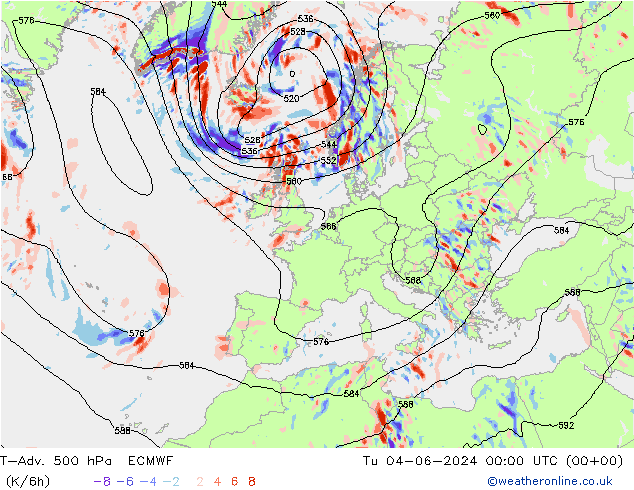 T-Adv. 500 hPa ECMWF di 04.06.2024 00 UTC