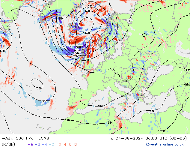 T-Adv. 500 hPa ECMWF Tu 04.06.2024 06 UTC