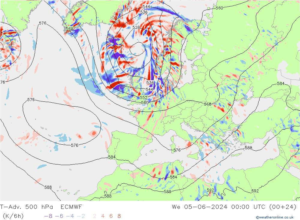 T-Adv. 500 hPa ECMWF śro. 05.06.2024 00 UTC