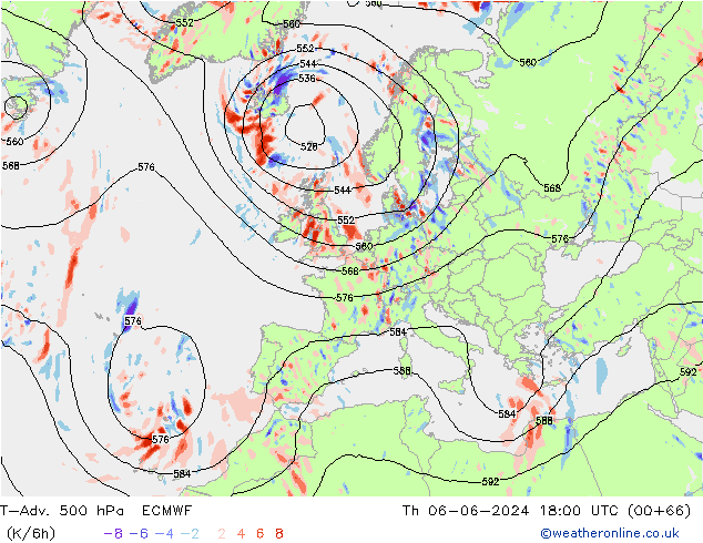 T-Adv. 500 гПа ECMWF чт 06.06.2024 18 UTC