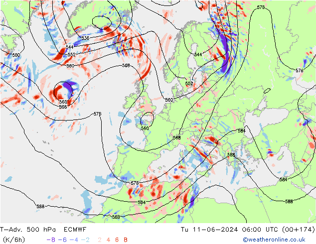 T-Adv. 500 hPa ECMWF mar 11.06.2024 06 UTC