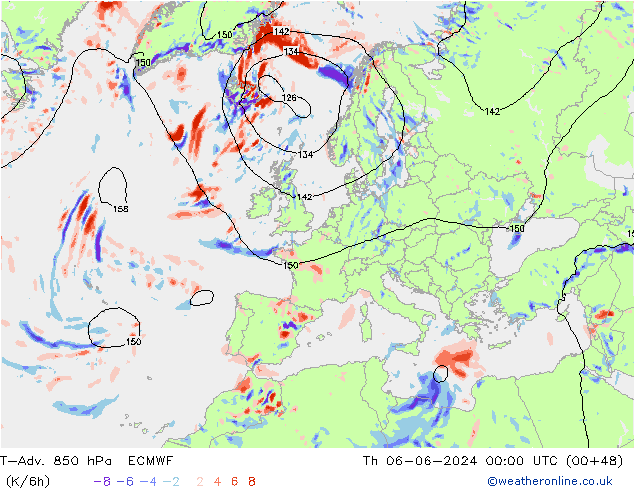 T-Adv. 850 hPa ECMWF gio 06.06.2024 00 UTC