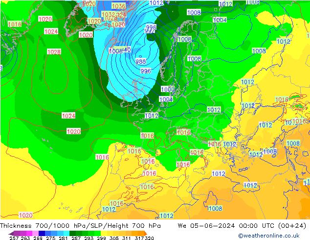 Thck 700-1000 hPa ECMWF śro. 05.06.2024 00 UTC