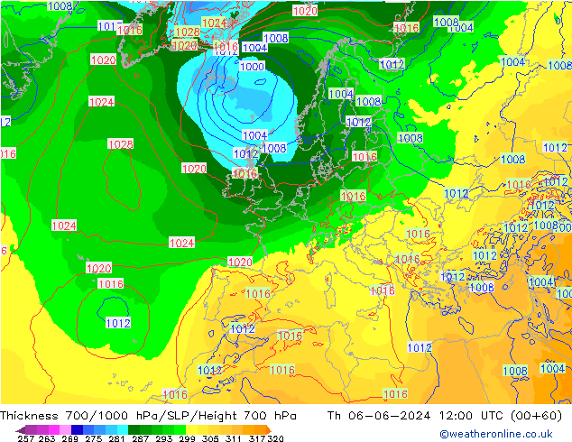 Thck 700-1000 hPa ECMWF Th 06.06.2024 12 UTC