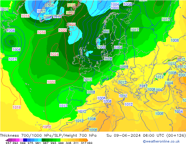 700-1000 hPa Kalınlığı ECMWF Paz 09.06.2024 06 UTC