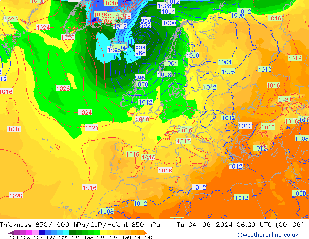 Espesor 850-1000 hPa ECMWF mar 04.06.2024 06 UTC