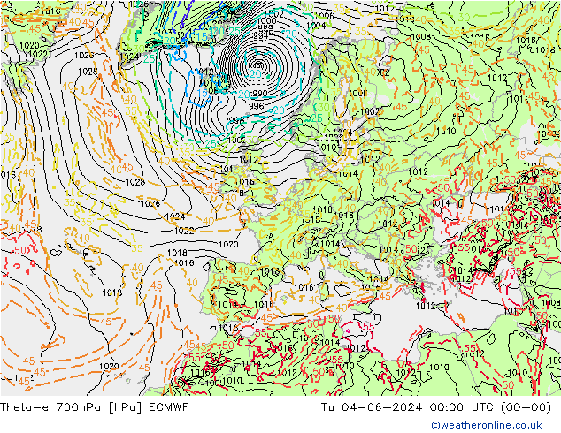 Theta-e 700hPa ECMWF Di 04.06.2024 00 UTC