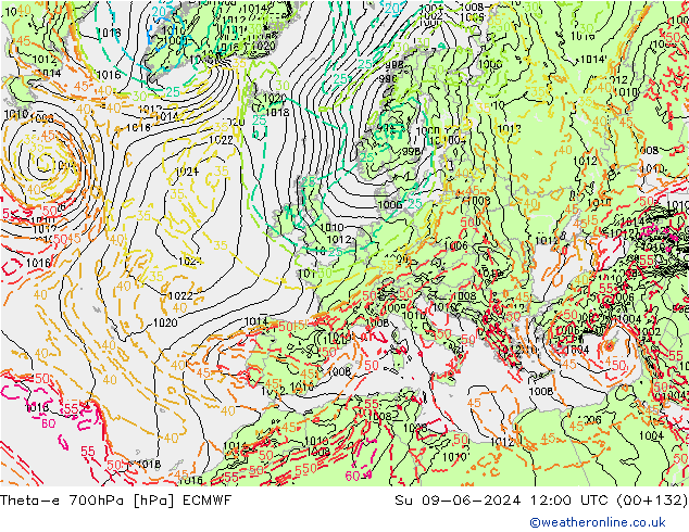 Theta-e 700hPa ECMWF  09.06.2024 12 UTC