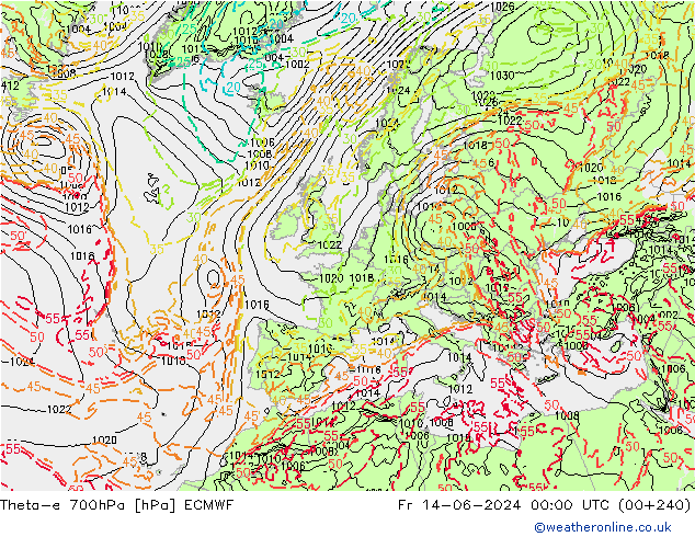 Theta-e 700hPa ECMWF Fr 14.06.2024 00 UTC