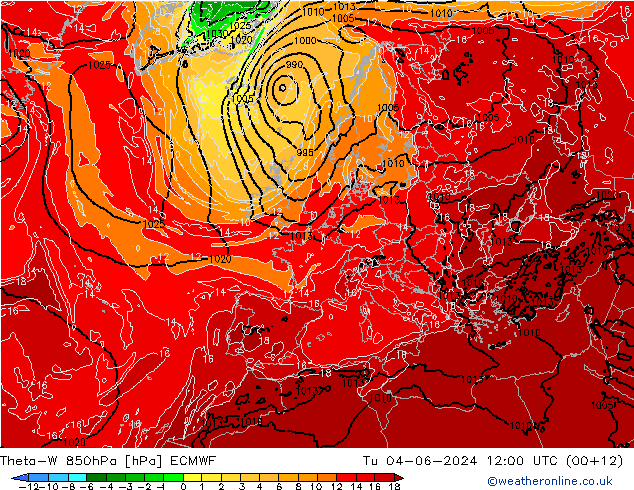 Theta-W 850hPa ECMWF Tu 04.06.2024 12 UTC