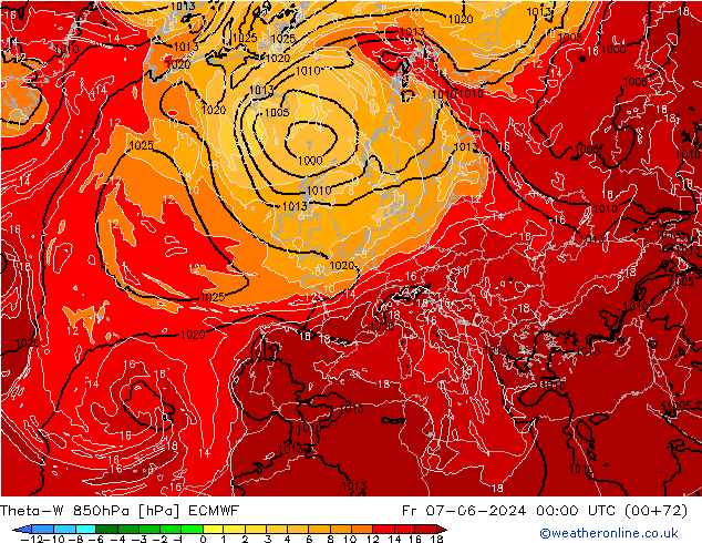 Theta-W 850гПа ECMWF пт 07.06.2024 00 UTC