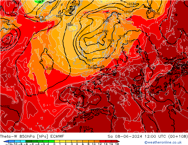 Theta-W 850hPa ECMWF Cts 08.06.2024 12 UTC