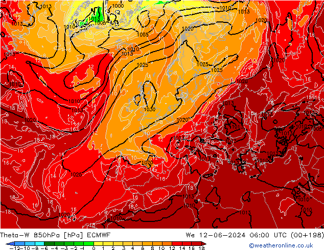 Theta-W 850hPa ECMWF mer 12.06.2024 06 UTC