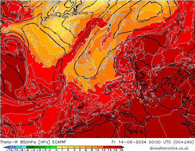 Theta-W 850hPa ECMWF Cu 14.06.2024 00 UTC