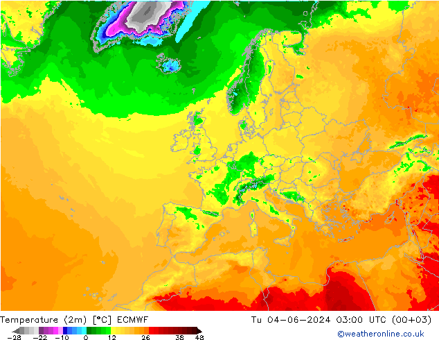 Temperaturkarte (2m) ECMWF Di 04.06.2024 03 UTC