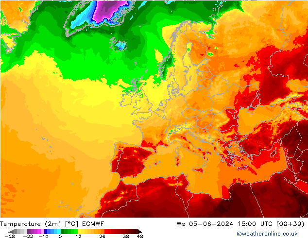 Temperatura (2m) ECMWF mié 05.06.2024 15 UTC