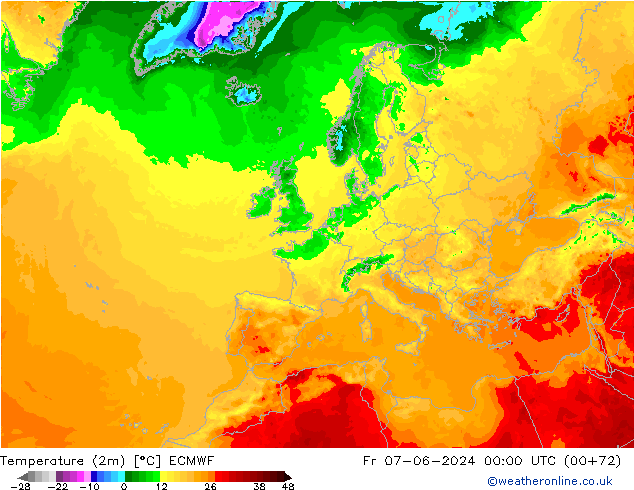 карта температуры ECMWF пт 07.06.2024 00 UTC