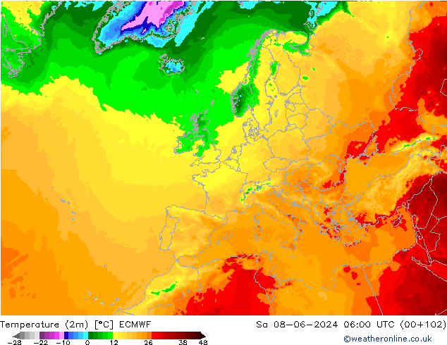 Temperaturkarte (2m) ECMWF Sa 08.06.2024 06 UTC