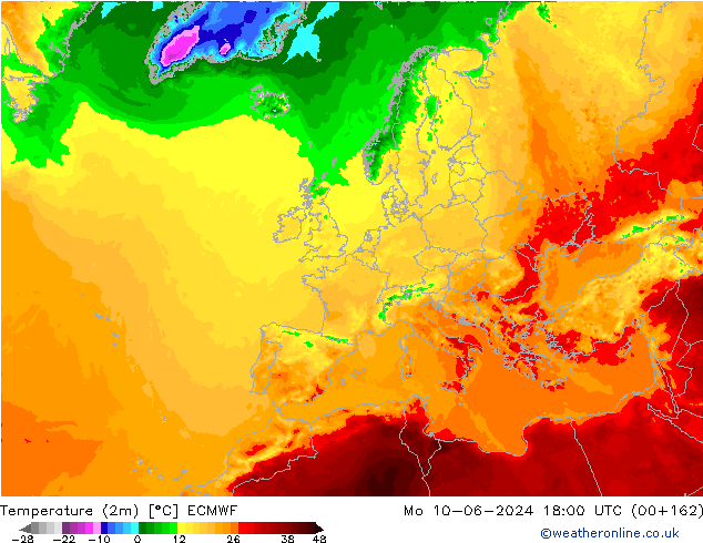 карта температуры ECMWF пн 10.06.2024 18 UTC