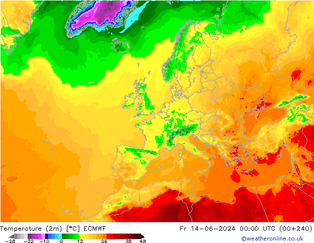 Temperatura (2m) ECMWF Sex 14.06.2024 00 UTC