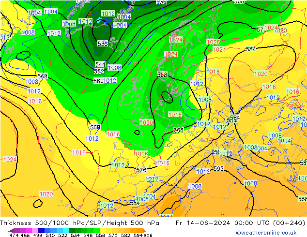 Dikte 500-1000hPa ECMWF vr 14.06.2024 00 UTC