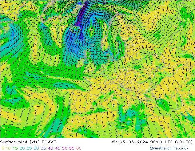 Surface wind ECMWF St 05.06.2024 06 UTC