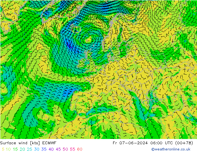 Vent 10 m ECMWF ven 07.06.2024 06 UTC