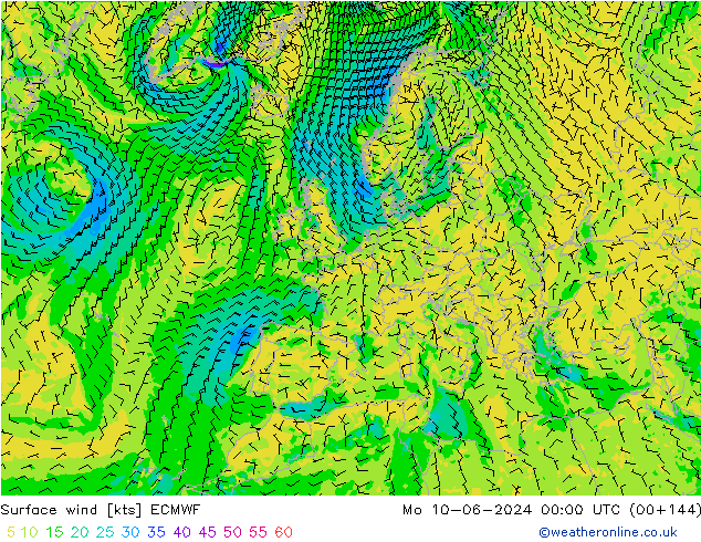 Vento 10 m ECMWF Seg 10.06.2024 00 UTC