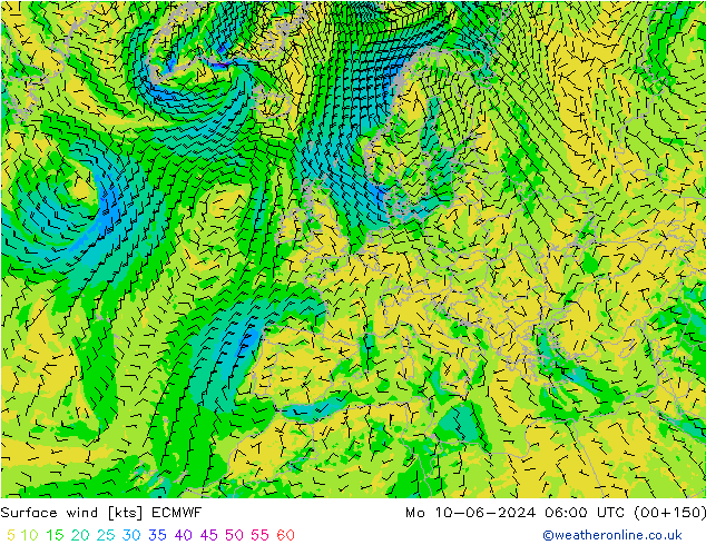 Rüzgar 10 m ECMWF Pzt 10.06.2024 06 UTC