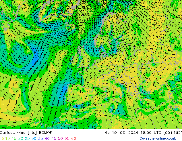 Surface wind ECMWF Mo 10.06.2024 18 UTC