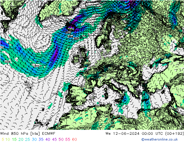 Wind 850 hPa ECMWF Mi 12.06.2024 00 UTC