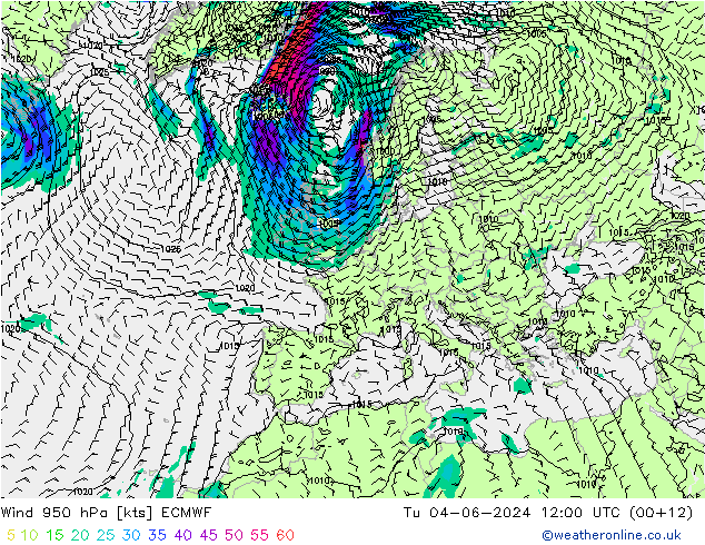 Wind 950 hPa ECMWF Di 04.06.2024 12 UTC