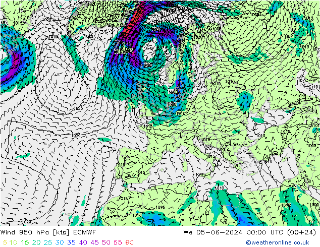 Wind 950 hPa ECMWF wo 05.06.2024 00 UTC