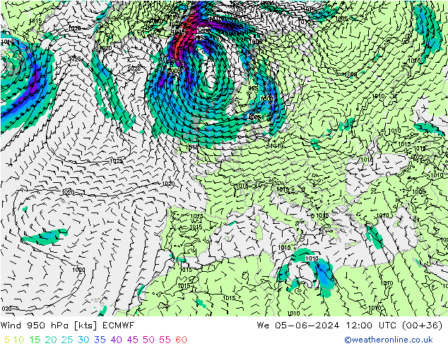 Rüzgar 950 hPa ECMWF Çar 05.06.2024 12 UTC