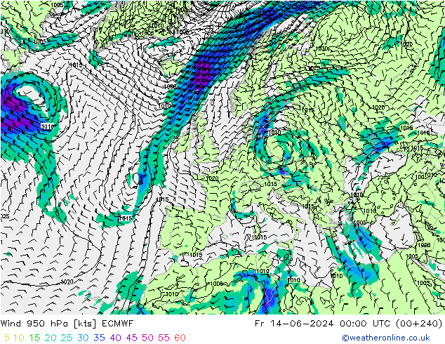 Vento 950 hPa ECMWF Sex 14.06.2024 00 UTC