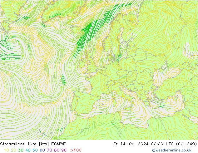 Linha de corrente 10m ECMWF Sex 14.06.2024 00 UTC