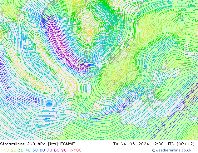 Stromlinien 200 hPa ECMWF Di 04.06.2024 12 UTC