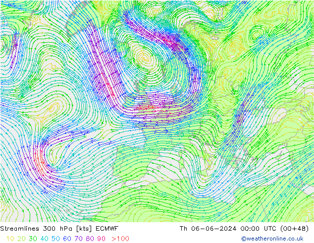 Stromlinien 300 hPa ECMWF Do 06.06.2024 00 UTC