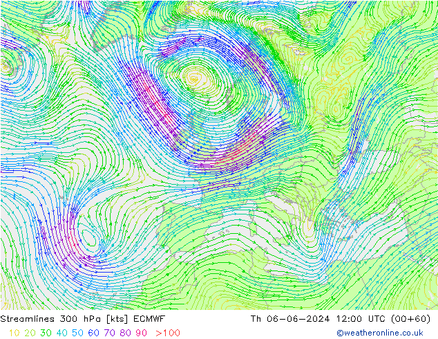 Stroomlijn 300 hPa ECMWF do 06.06.2024 12 UTC