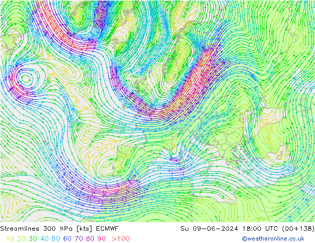 Streamlines 300 hPa ECMWF Ne 09.06.2024 18 UTC