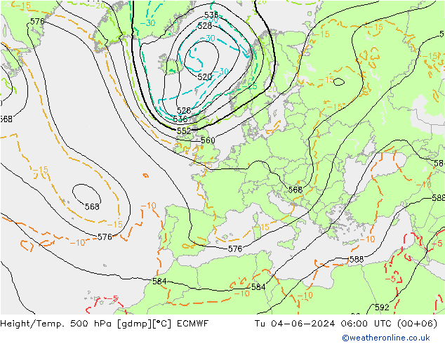 Z500/Yağmur (+YB)/Z850 ECMWF Sa 04.06.2024 06 UTC