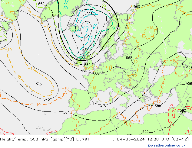 Z500/Rain (+SLP)/Z850 ECMWF Ter 04.06.2024 12 UTC