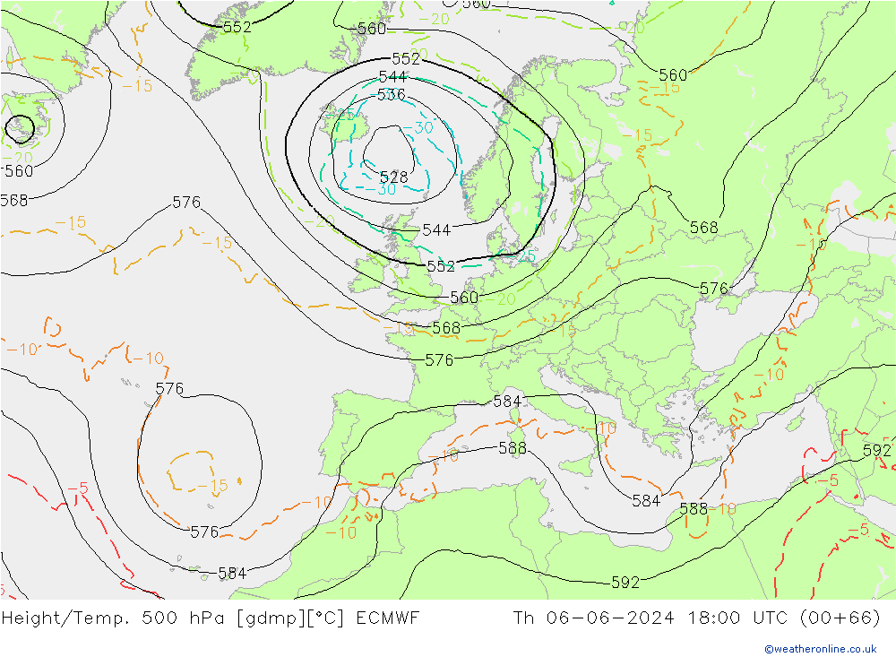 Z500/Rain (+SLP)/Z850 ECMWF Do 06.06.2024 18 UTC